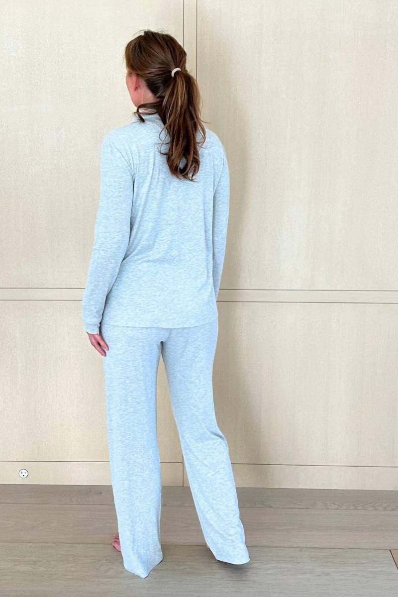 Juliette Ribbed Long Sleeve Pajama Set - Light Heather Gray - Simple Wishes