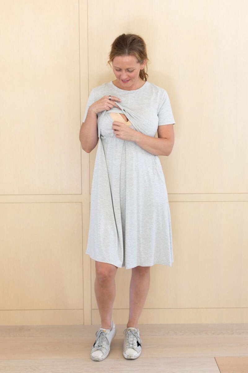 Liv Maternity & Nursing Dress - Light Heather Gray - Simple Wishes#color_light-heather-gray