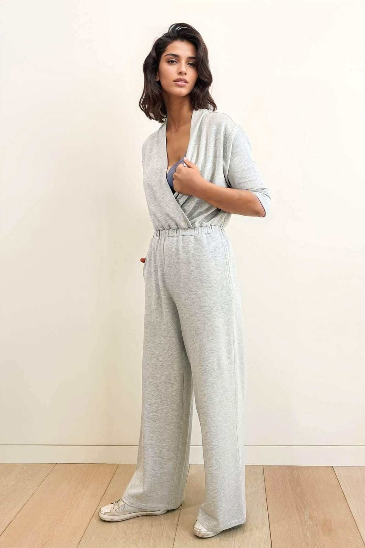 Megan Fleece Nursing Jumpsuit - Light Heather Gray - Simple Wishes