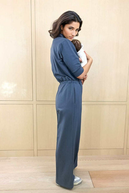 Megan Fleece Nursing Jumpsuit - Maine Blue - Simple Wishes