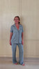 Julia Ribbed Nursing Pajama Set on size small model in dark heather gray with midnight piping by Simple Wishes