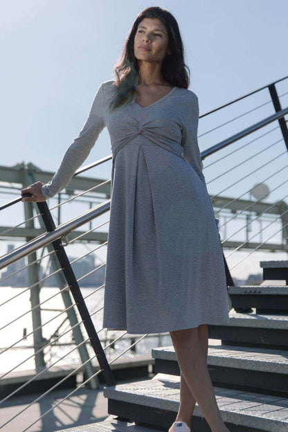 Sofia Maternity &amp; Nursing Dress - Light Heather Gray - Simple Wishes