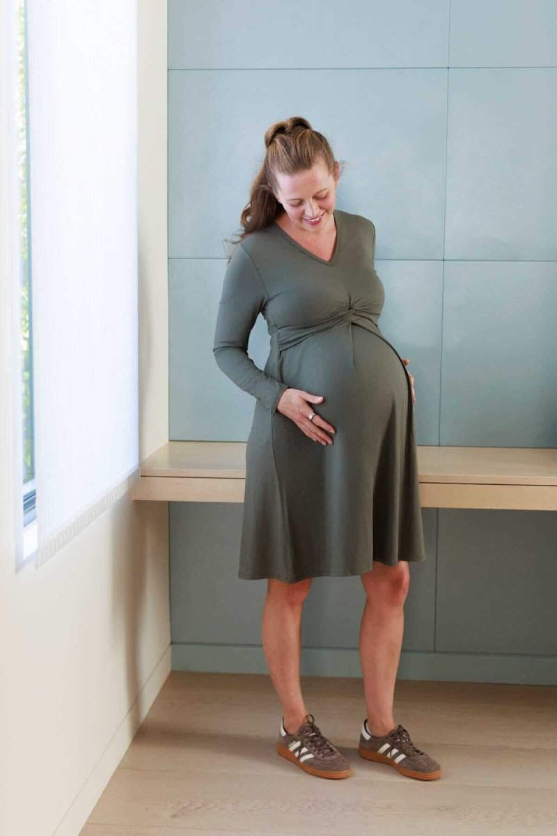 Sofia Maternity &amp; Nursing Dress - Olive Green - Simple Wishes