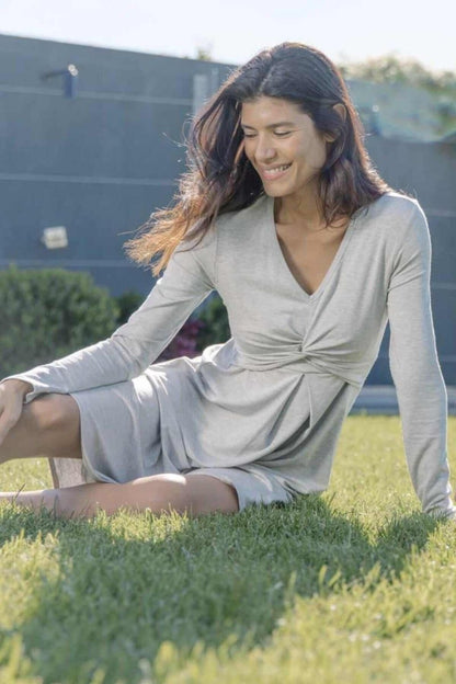 Sofia Maternity &amp; Nursing Dress - Light Heather Gray - Simple Wishes