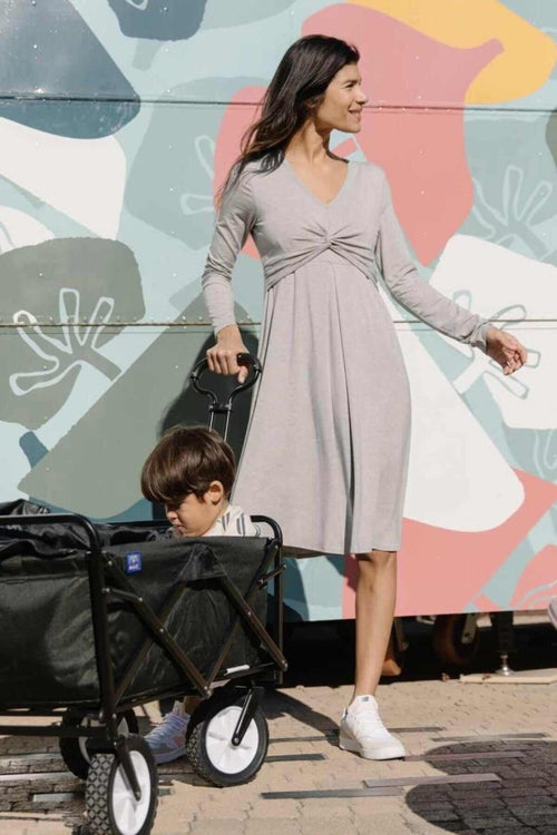 Sofia Maternity & Nursing Dress - Light Heather Gray - Simple Wishes#color_light-heather-gray