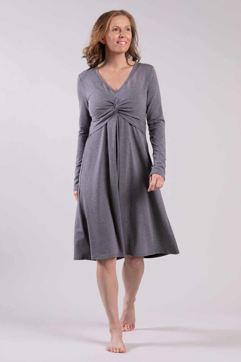 Sofia Maternity &amp; Nursing Dress - Dark Heather Gray - Simple Wishes