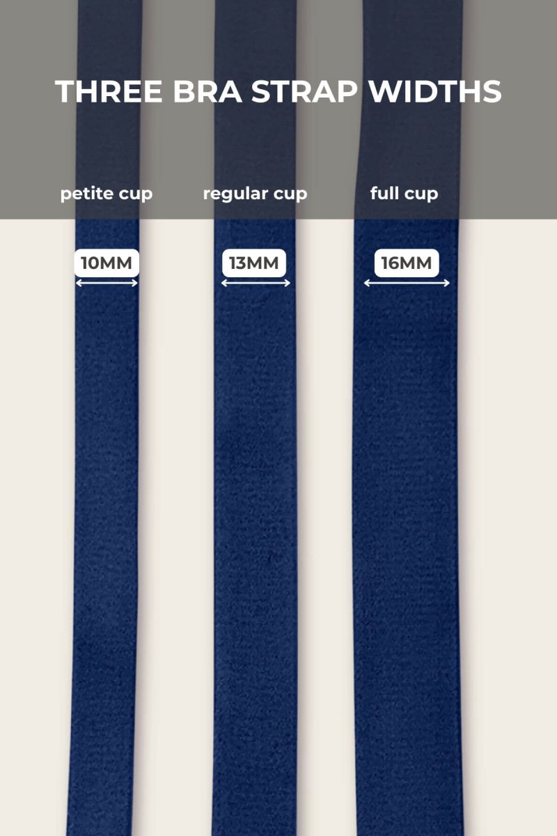 SuperMom® Silhouette Nursing &amp; Pumping Seamless Bra - Fixed Pads - Simple Wishes - Indigo - three bra strap width infographics