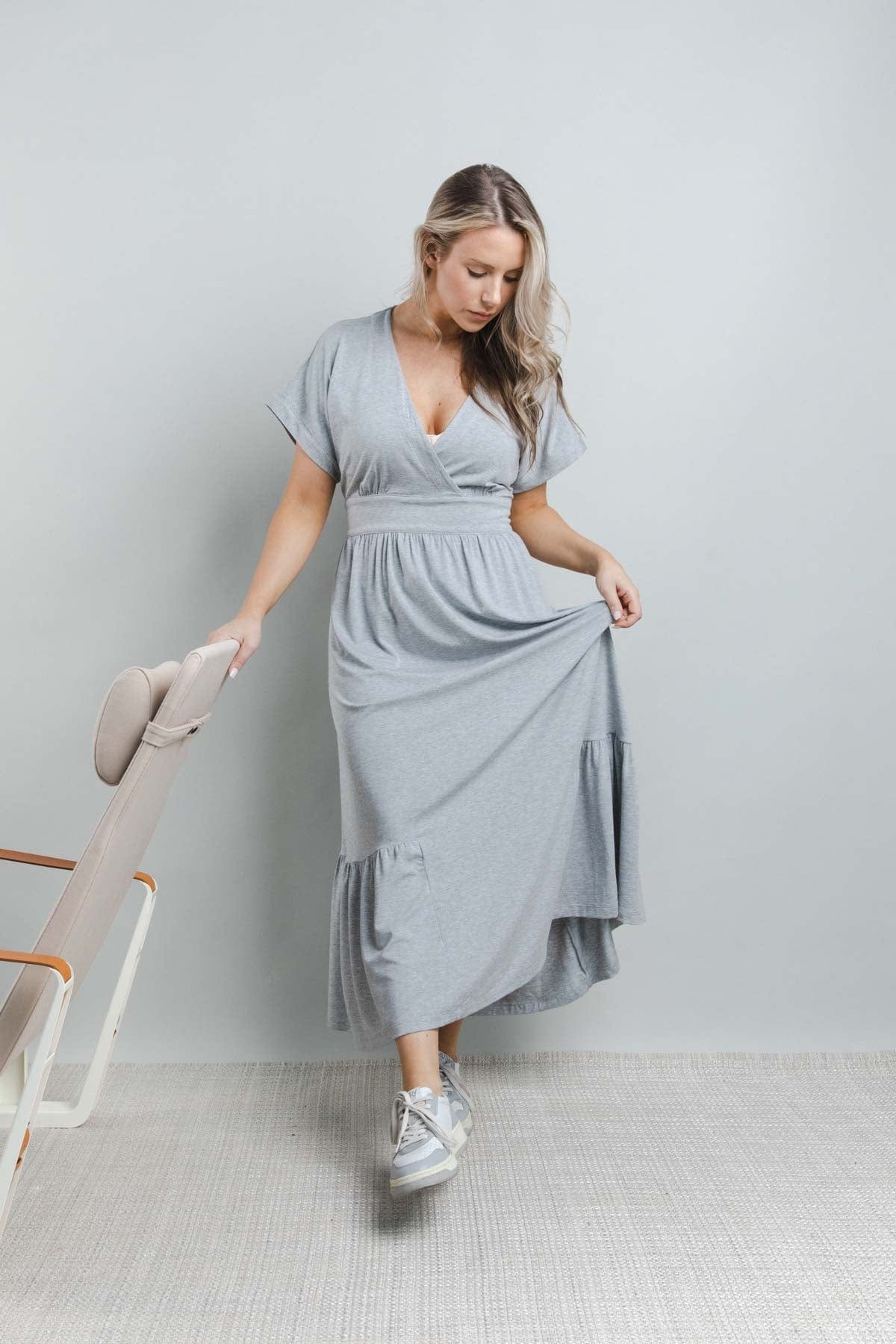 Stela Nursing Dress - Light Heather Gray - Simple Wishes