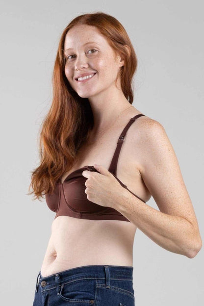 SuperMom™ Fixed Padding Nursing And Pumping T-Shirt Bra | Bitter Chocolate - 30 - Simple Wishes