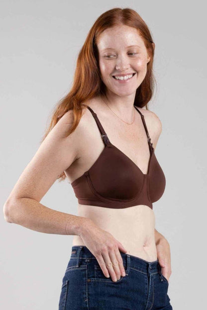 SuperMom™ Fixed Padding Nursing And Pumping T-Shirt Bra | Bitter Chocolate - 30 - Simple Wishes