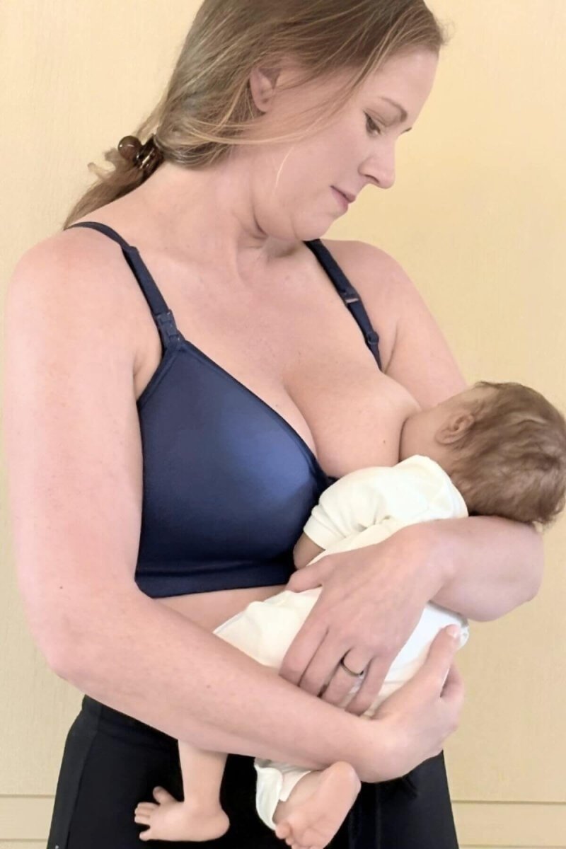 SuperMom® Silhouette Hands - Free Pumping &amp; Nursing Bra | Indigo - XS - Petite Cup - Simple Wishes