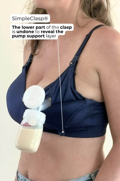SuperMom® Silhouette Hands - Free Pumping &amp; Nursing Bra | Indigo - XS - Petite Cup - Simple Wishes
